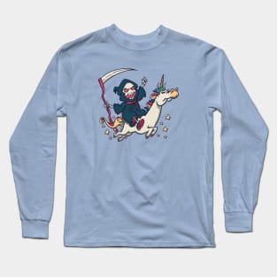 Cartoon Grim Reaper Riding a Unicorn Long Sleeve T-Shirt